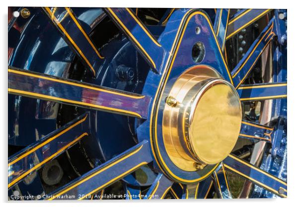 Blue and brass steam traction engine wheel Acrylic by Chris Warham