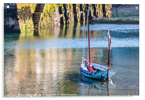 Wooden sailing boat in Mevagissey harbour - Cornwa Acrylic by Chris Warham
