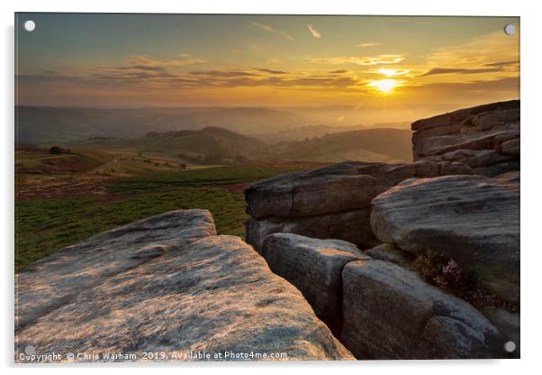 Hathersage Moor and Higger Tor Sunset Acrylic by Chris Warham