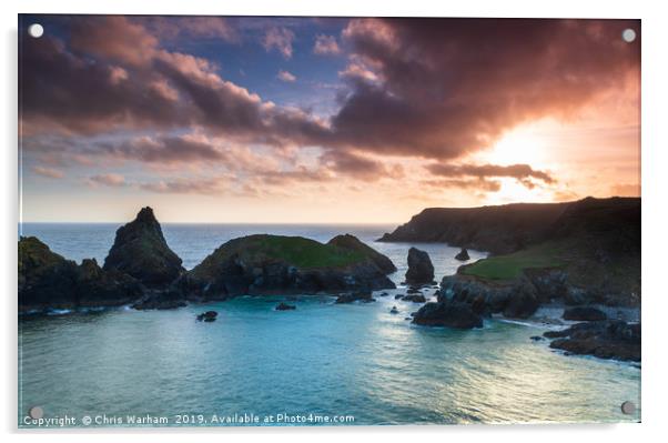 Kynance Cove Sunset Acrylic by Chris Warham