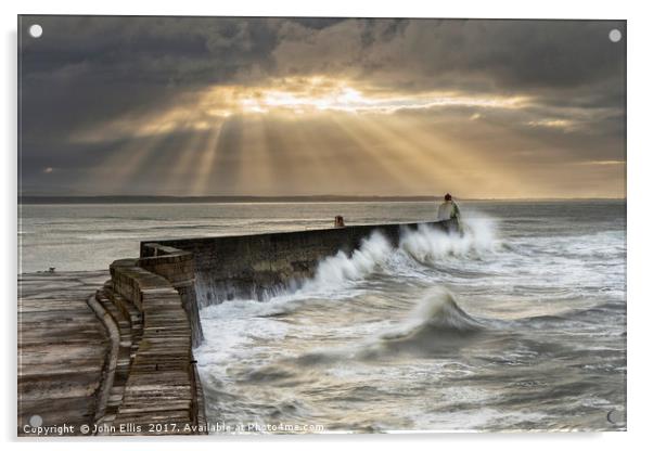 Burghead Harbour Wall Acrylic by John Ellis