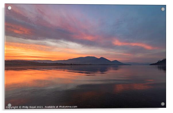 Pink Sky Skiddaw, Bassenthwaite, Lake District Acrylic by Philip Royal