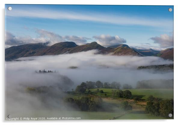Catbells and Mist - Derwentwater, Lake District Acrylic by Philip Royal