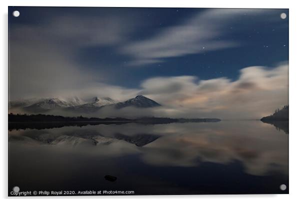 Night Mists and Snowy Skiddaw, Lake District UK Acrylic by Philip Royal