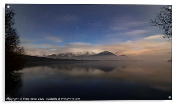 Night Reflection, Snow on Skiddaw, Lake District Acrylic by Philip Royal