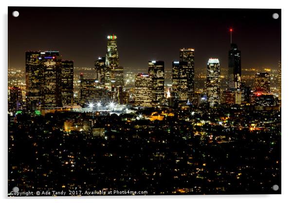 Los Angeles Skyline Acrylic by Ade Tandy