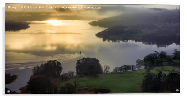 Windermere Sunrise With Early Morning  Boat Acrylic by Phil Durkin DPAGB BPE4