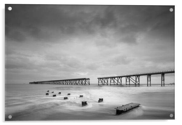 Steetley Pier Monochrome Seascape Acrylic by Phil Durkin DPAGB BPE4
