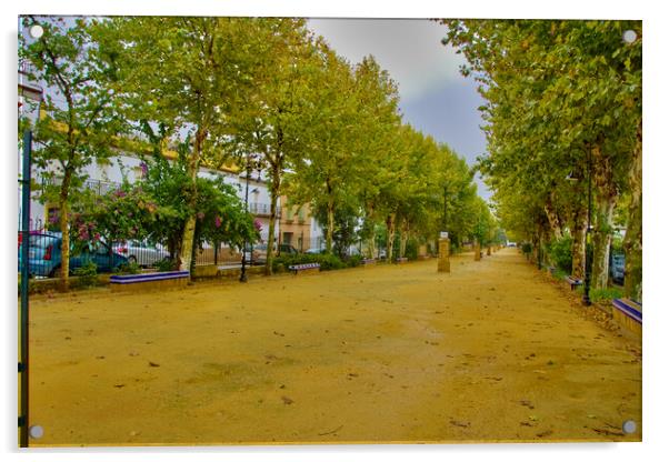 This is a popular mall in the ceter on Carmona on a rainy day Acrylic by Jose Manuel Espigares Garc