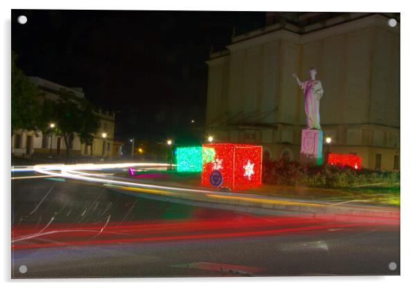 Christmas lighting in Carmona -Seville- Acrylic by Jose Manuel Espigares Garc
