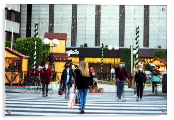 Busy urban life: a pedestrian crossing Acrylic by Jose Manuel Espigares Garc