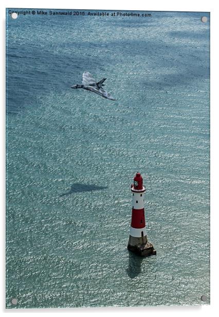  Avro Vulcan low pass over Eastbourne lighthouse Acrylic by Mike Sannwald