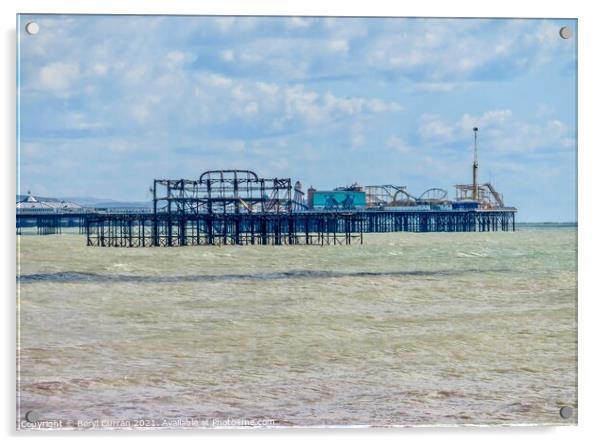 The Two Piers of Brighton. The old and the new. Acrylic by Beryl Curran