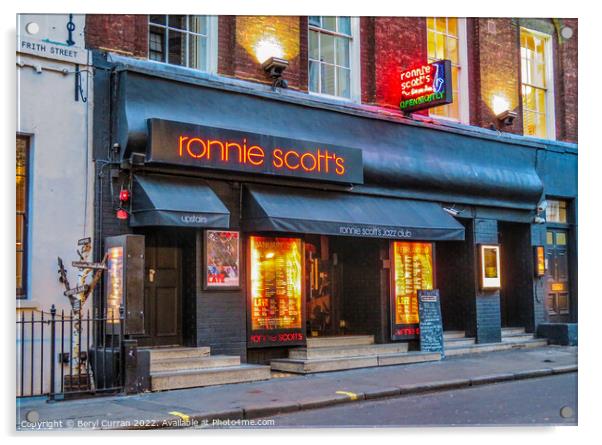 Ronnie Scott’s Jazz Club London Acrylic by Beryl Curran