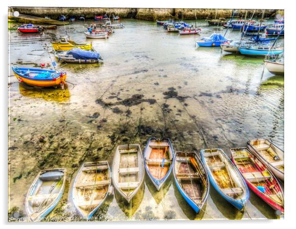 Tranquil Rowboats in Porthleven Harbour Acrylic by Beryl Curran