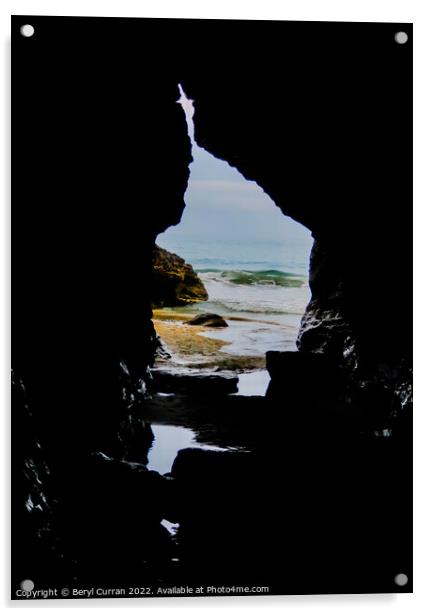 Secluded Beach Cave Acrylic by Beryl Curran