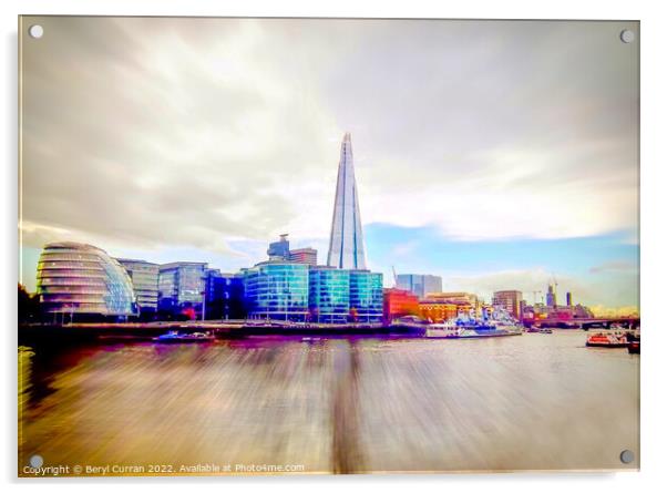 Vibrant London Skyline Acrylic by Beryl Curran