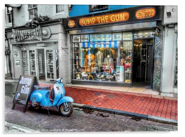 Nostalgic Blue Vespa Scooter in Brighton Acrylic by Beryl Curran