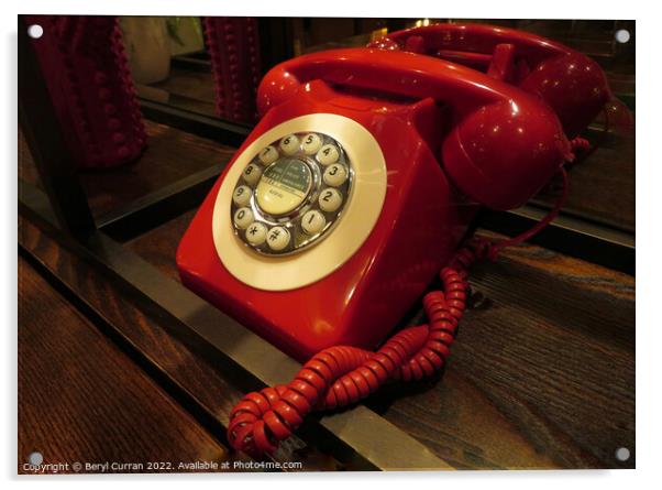 Nostalgic Red Telephone Acrylic by Beryl Curran