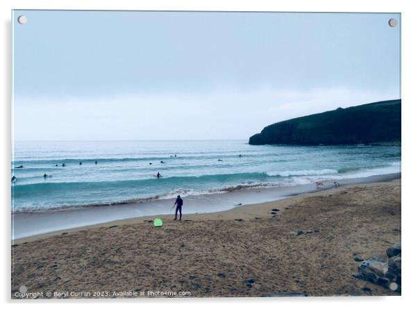 Surfing in Cornwall  Acrylic by Beryl Curran