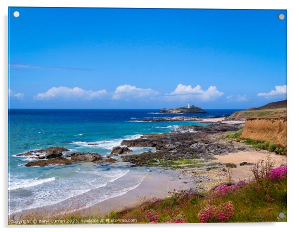 Panoramic Seascape of Godrevy Lighthouse Acrylic by Beryl Curran