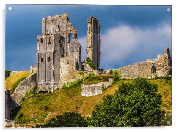 Corfe Castle Dorset Acrylic by Beryl Curran