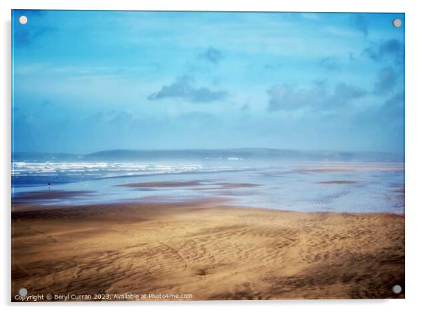 Alone on the beach at Westward Ho Acrylic by Beryl Curran
