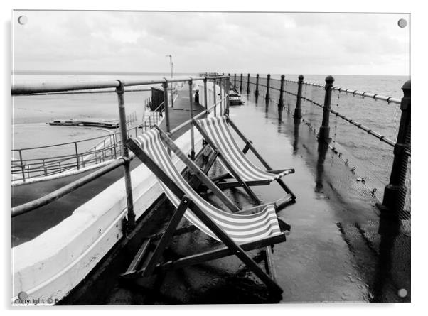 Two Deckchairs  Jubilee Pool Penzance Cornwall  Acrylic by Beryl Curran