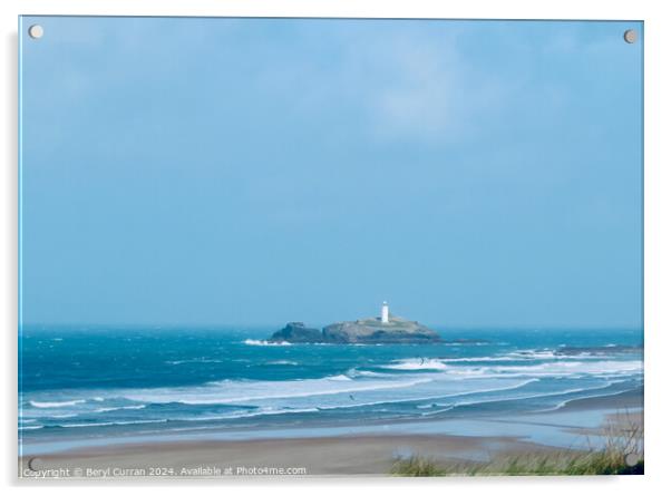 Godrevy Lighthouse Cornish Coast Acrylic by Beryl Curran