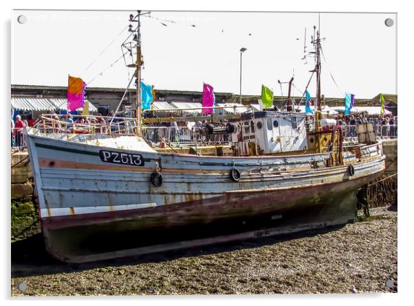 Majestic Fishing Trawler in Newlyn Acrylic by Beryl Curran