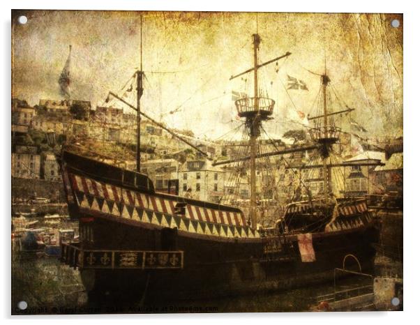 Majestic Golden Hind Galleon Acrylic by Beryl Curran