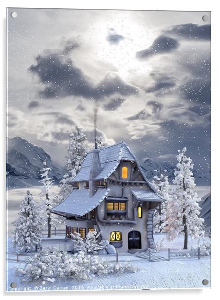 Cozy Christmas Cottage Acrylic by Beryl Curran