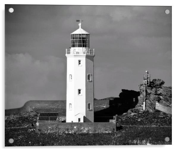 Majestic Icon of Cornwall Godrevy Lighthouse  Acrylic by Beryl Curran