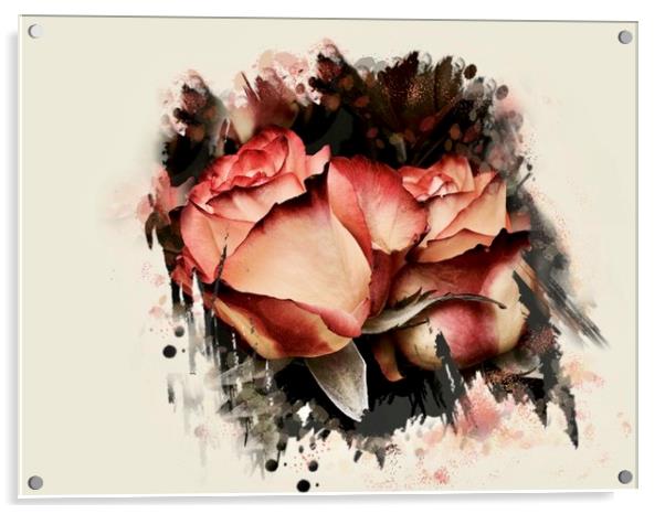 Modern Pink Rose Bouquet Acrylic by Beryl Curran