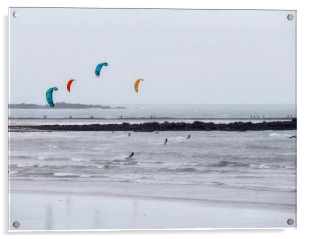 Kite Surfing Cornwall  Acrylic by Beryl Curran