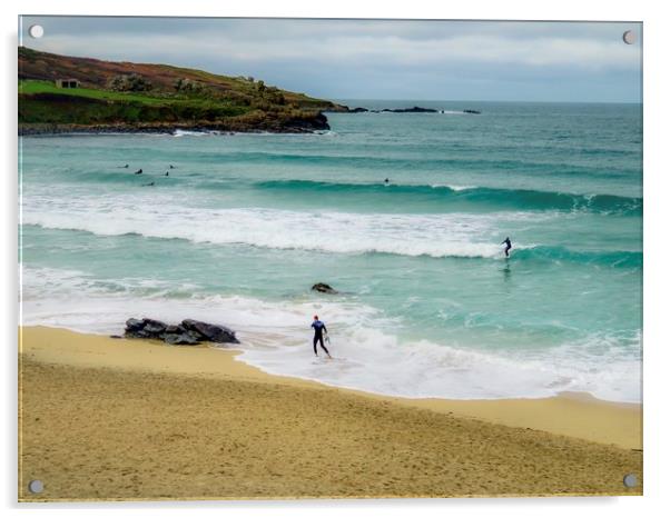 Thrilling Surfing Adventure St Ives  Acrylic by Beryl Curran