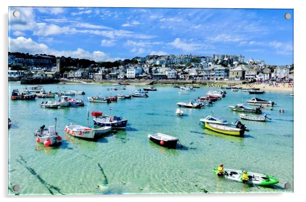 Tranquil Boats in Vibrant St Ives Acrylic by Beryl Curran