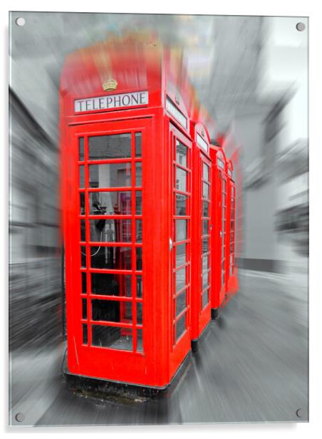Iconic Red Telephone Boxes in Truro Acrylic by Beryl Curran