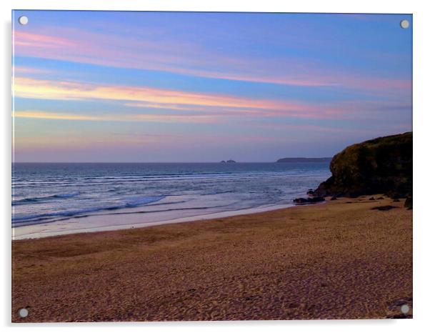 Majestic Sunset at Godrevy Lighthouse Acrylic by Beryl Curran