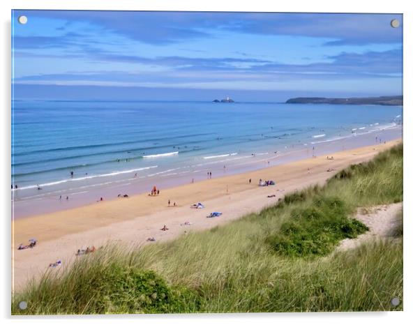 Godrevy, Gwithian  beach Cornwall  Acrylic by Beryl Curran