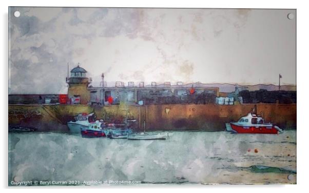 Serene St Ives Harbour Acrylic by Beryl Curran