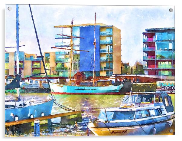 Vibrant Bristol Harbour Scene Acrylic by Beryl Curran