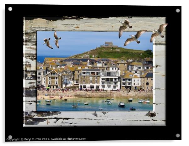 Majestic Seagulls Soaring over St Ives Acrylic by Beryl Curran