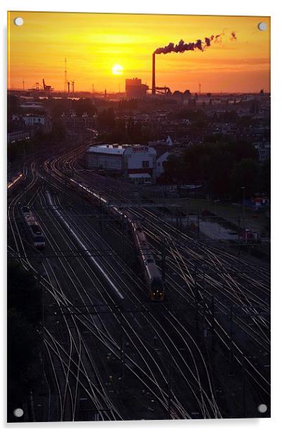 Amsterdam tracks in the sunset Acrylic by Adam Szuly