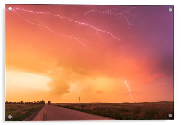 Nebraska Thunderstorm Sunset Acrylic by John Finney