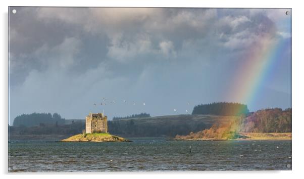 Castle Stalker flyby ducks and a rainbow Acrylic by John Finney