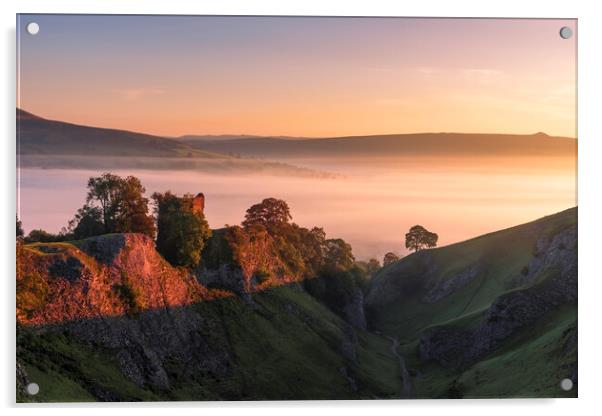 Peveril Castle Red sunrise. Peak District Acrylic by John Finney