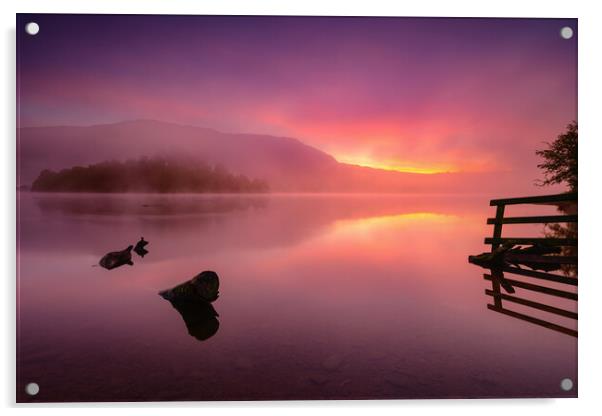 Dawn on Grasmere water Acrylic by John Finney