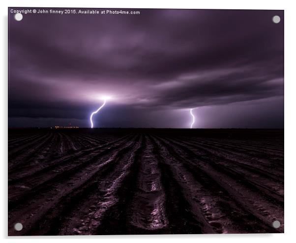  Thunderstruck, twin lighning bolts in Texas, USA. Acrylic by John Finney