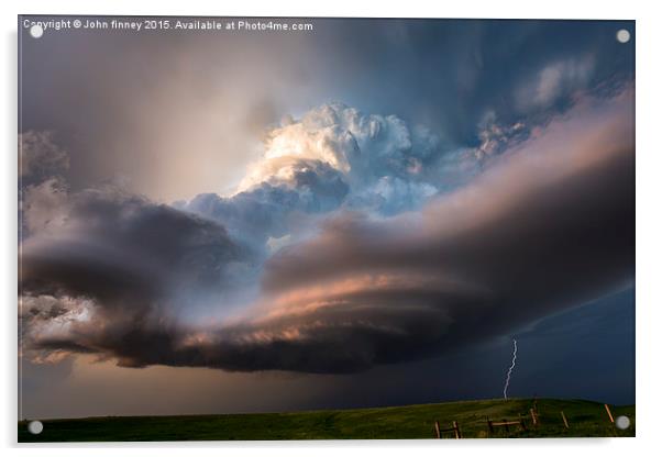  South Dakota super cell lightning, tornado alley, Acrylic by John Finney